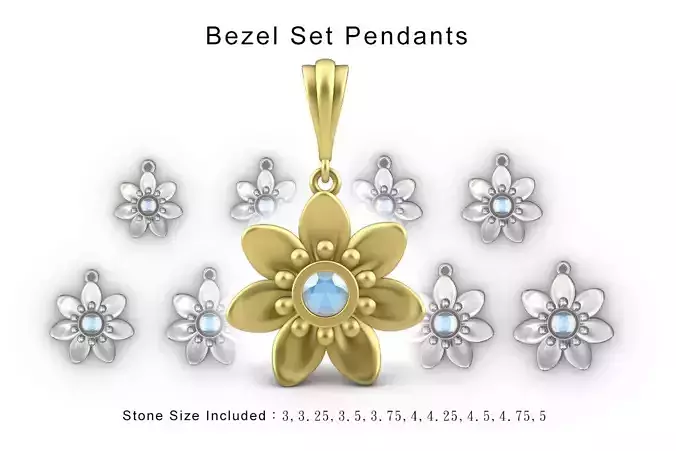 Floral bevel set pendants -  9 stone sizes 3D print model