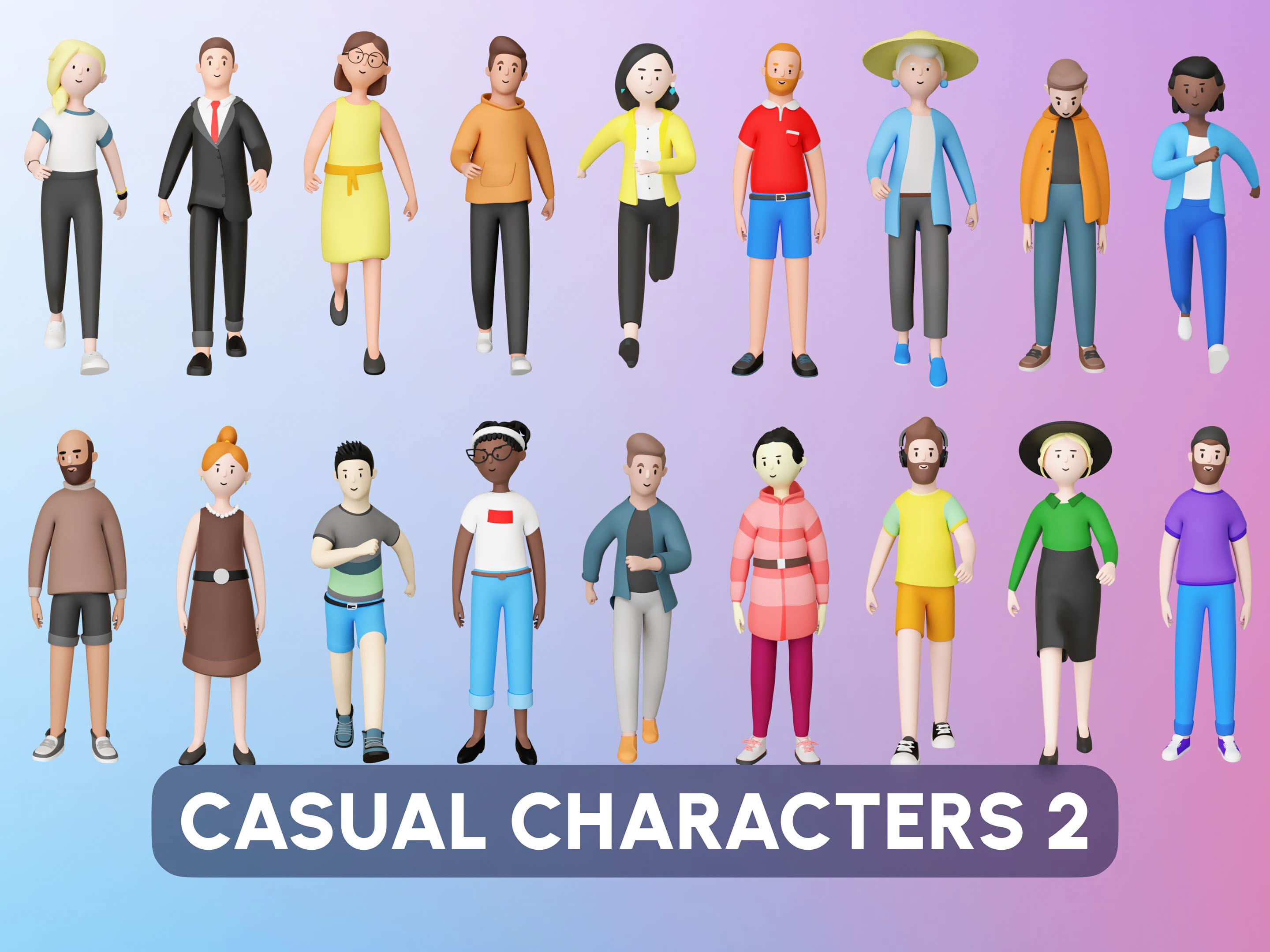 Casual Characters 2  Low-poly 3D model_0