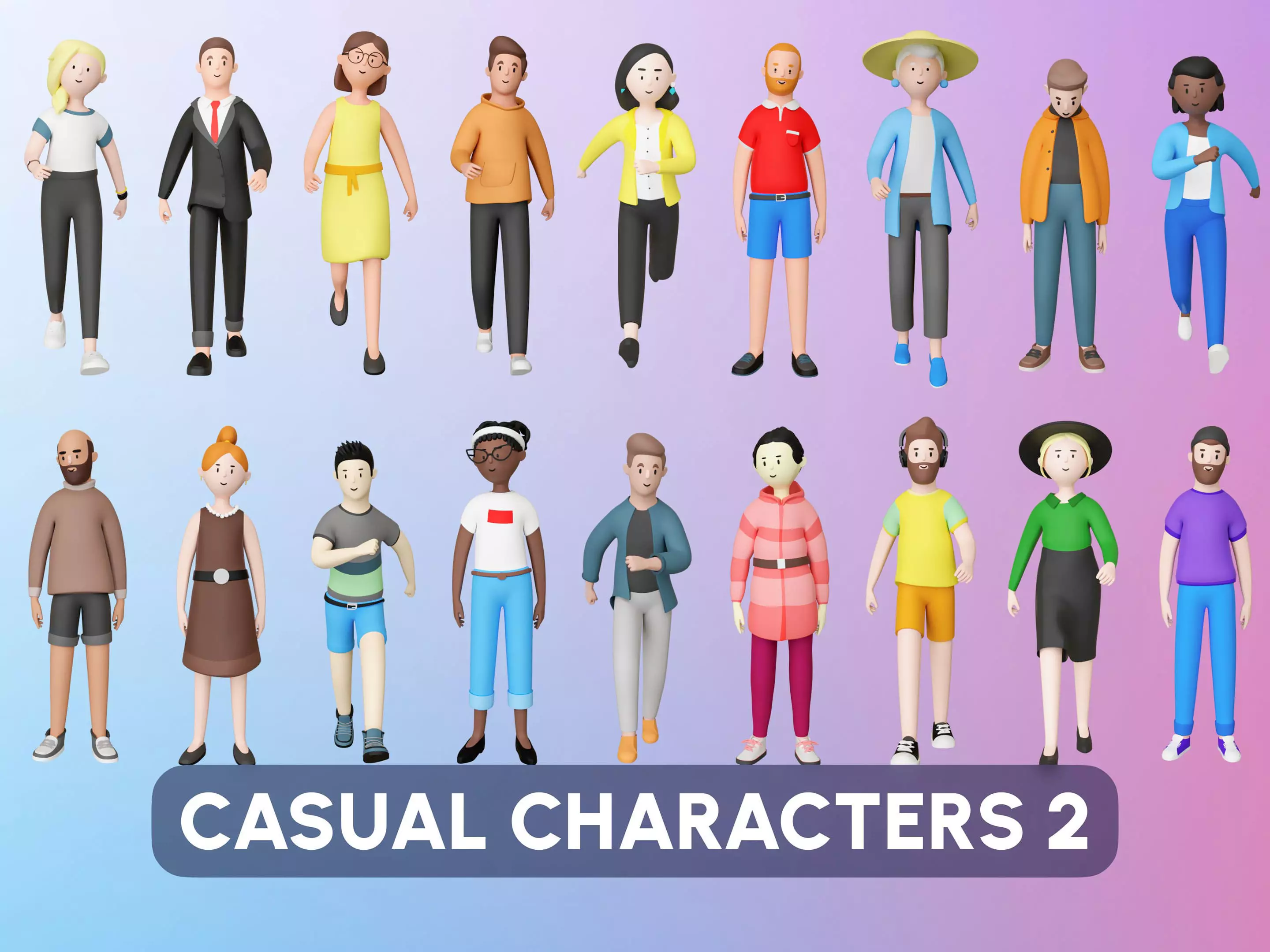 Casual Characters 2  Low-poly 3D model_0