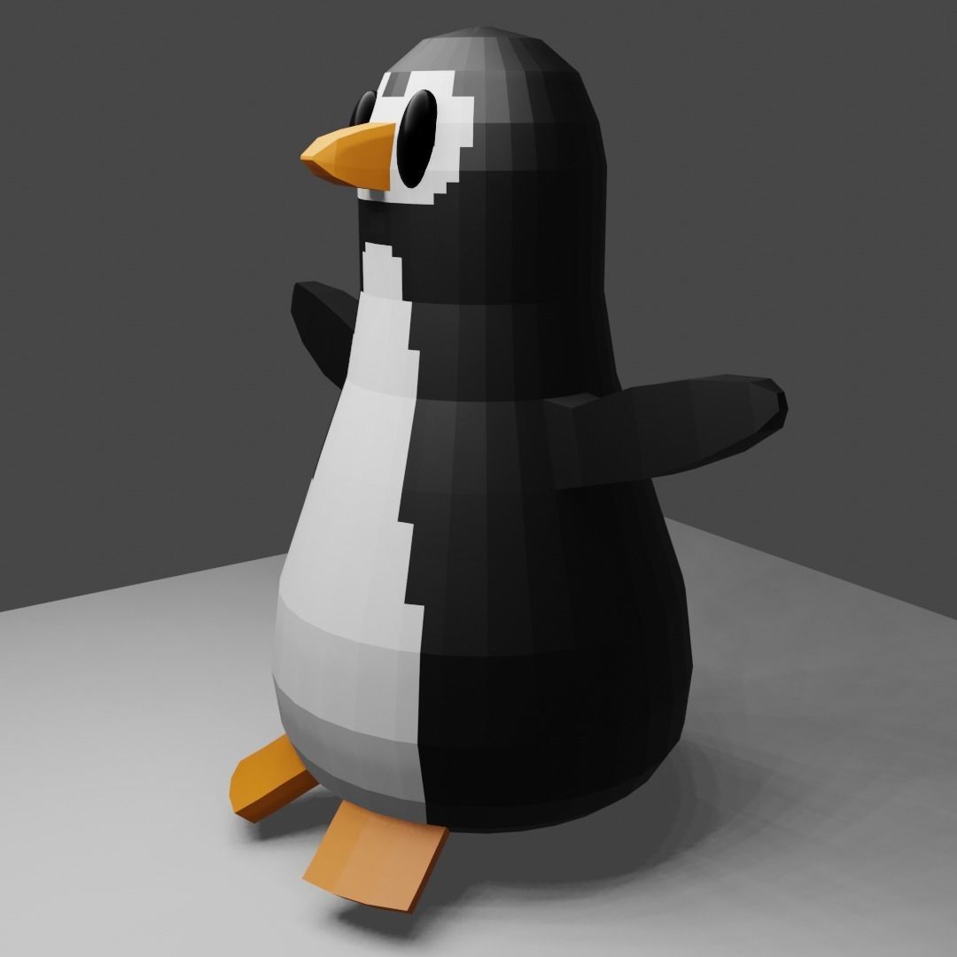 Penguin pixel Free low-poly 3D model_1
