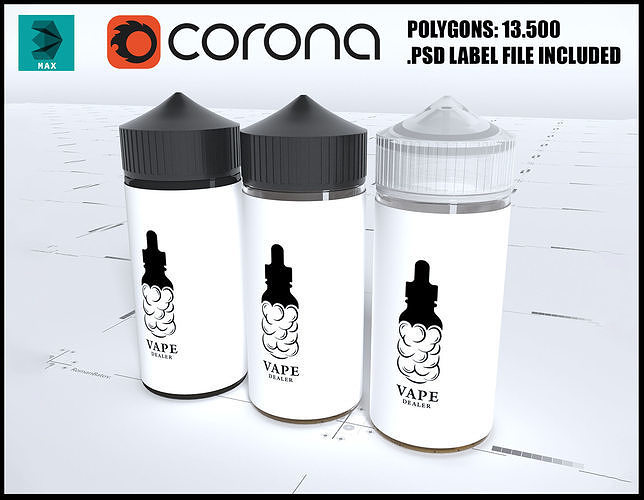 3 cans of 100ml of different colors for vape liquid 3D model 3D model