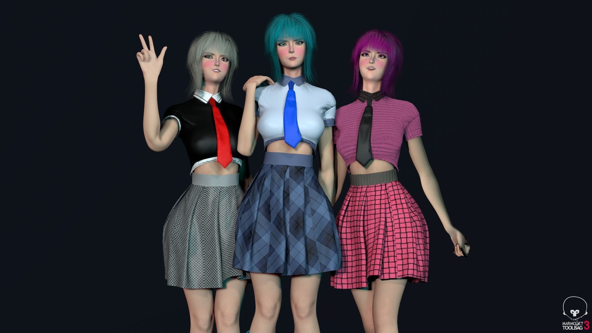 Shcool Girl GAME READY 3D Character Low-poly 3D model_9