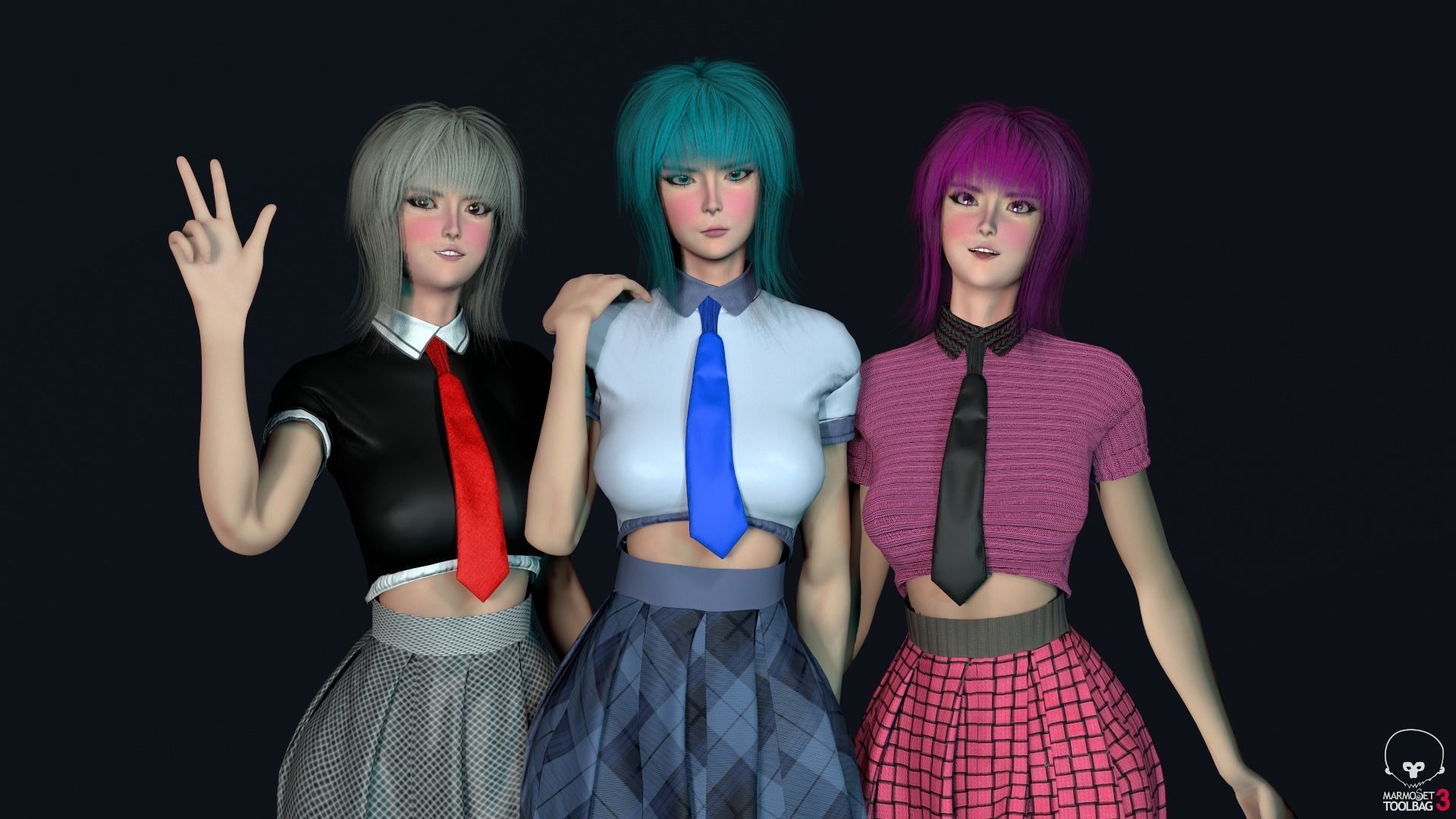 Shcool Girl GAME READY 3D Character Low-poly 3D model_12