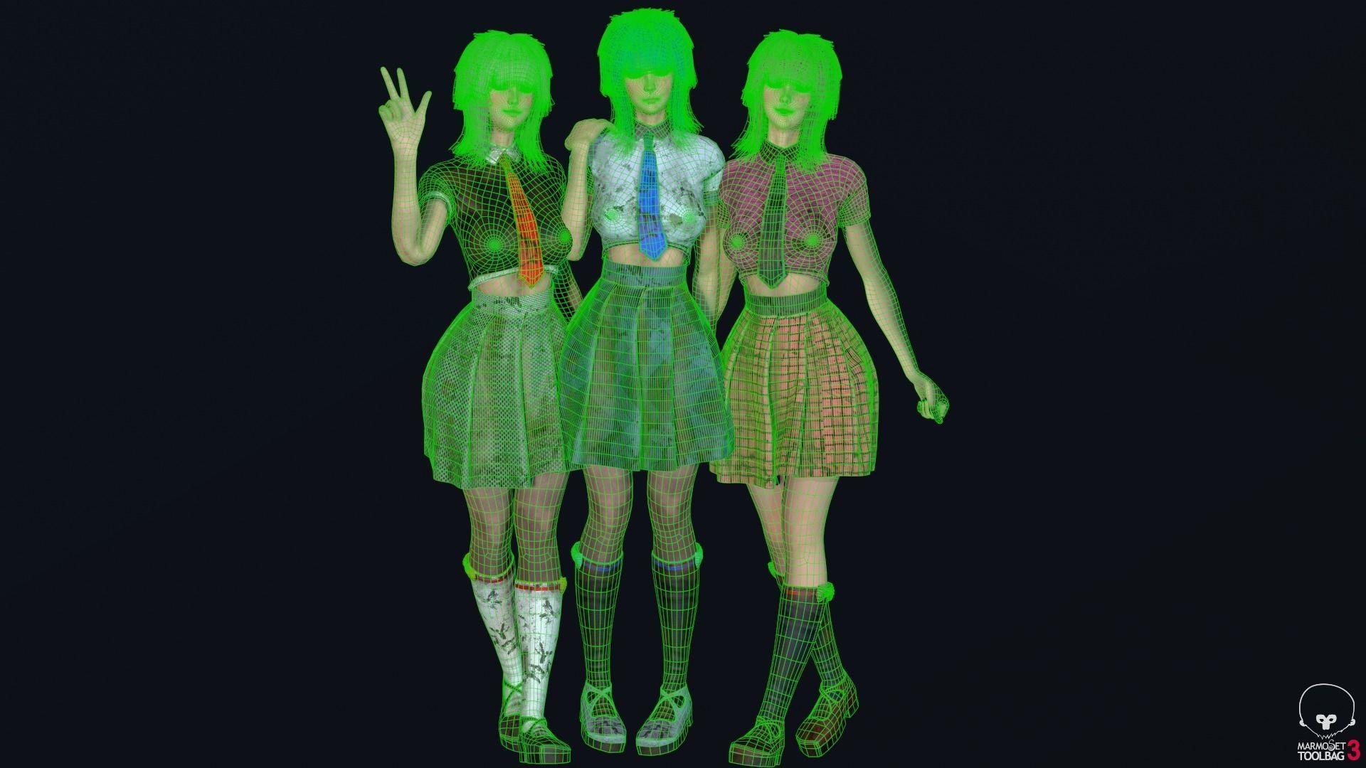 Shcool Girl GAME READY 3D Character Low-poly 3D model_15