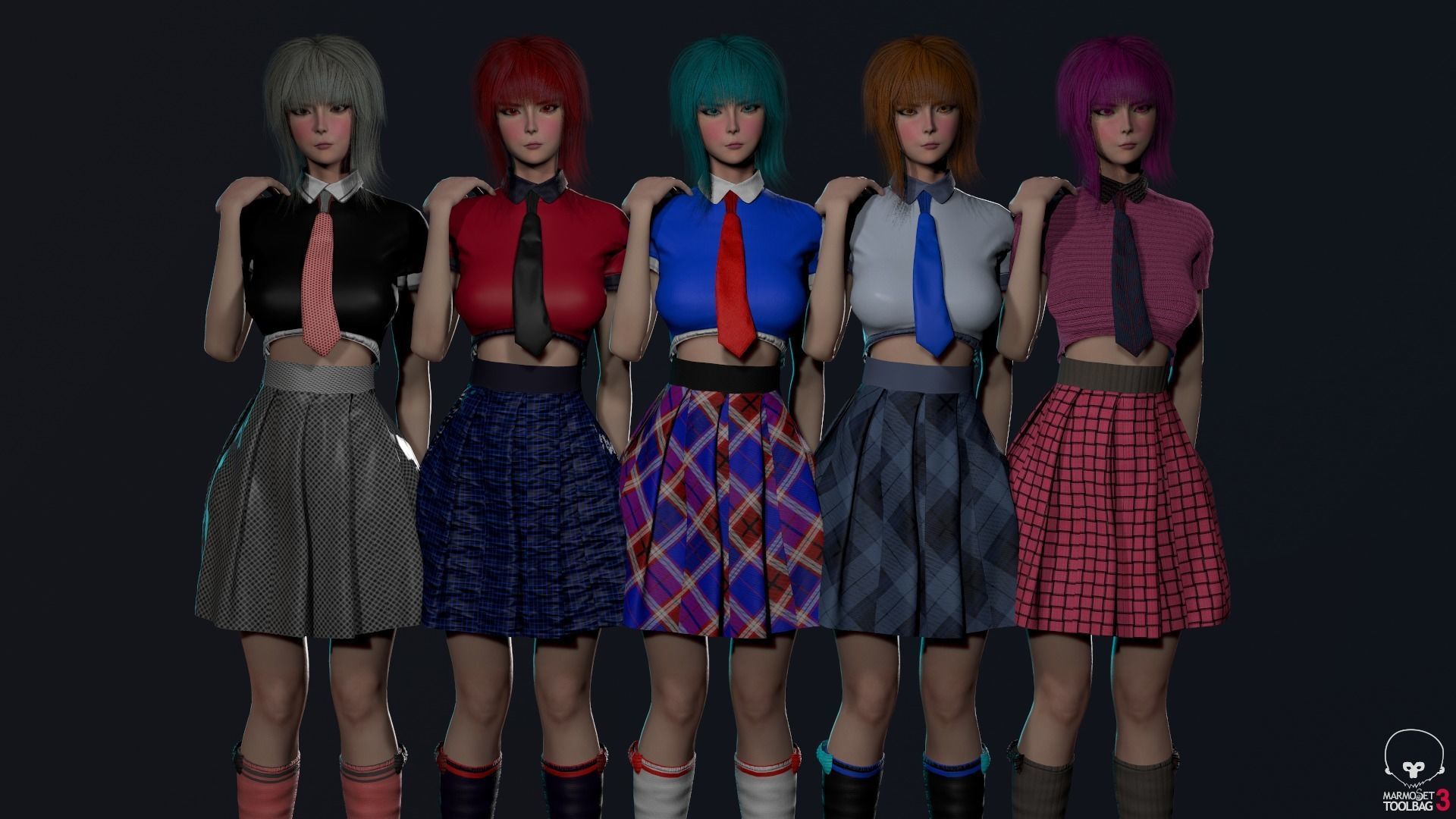 Shcool Girl GAME READY 3D Character Low-poly 3D model_5