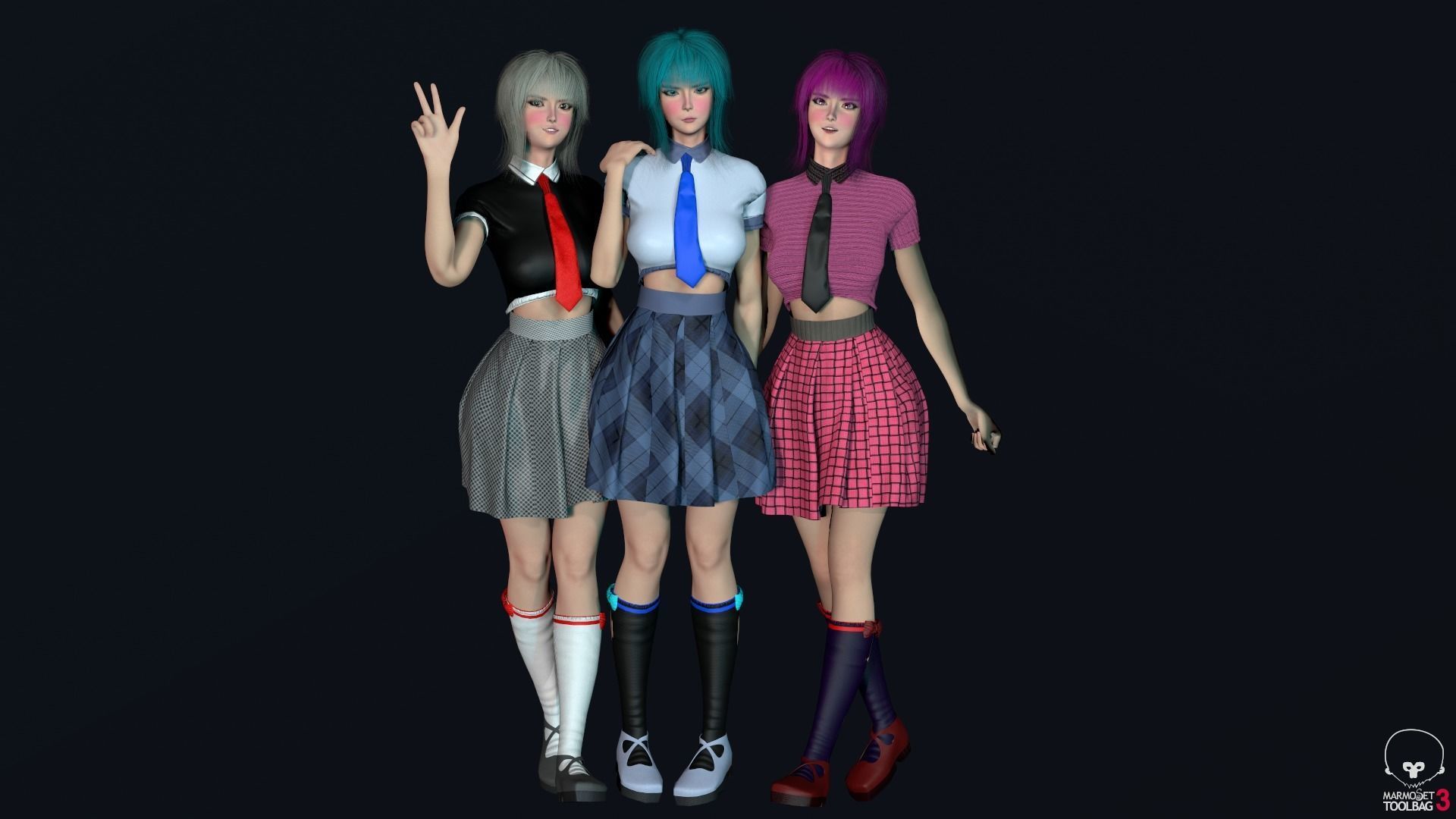 Shcool Girl GAME READY 3D Character Low-poly 3D model_21