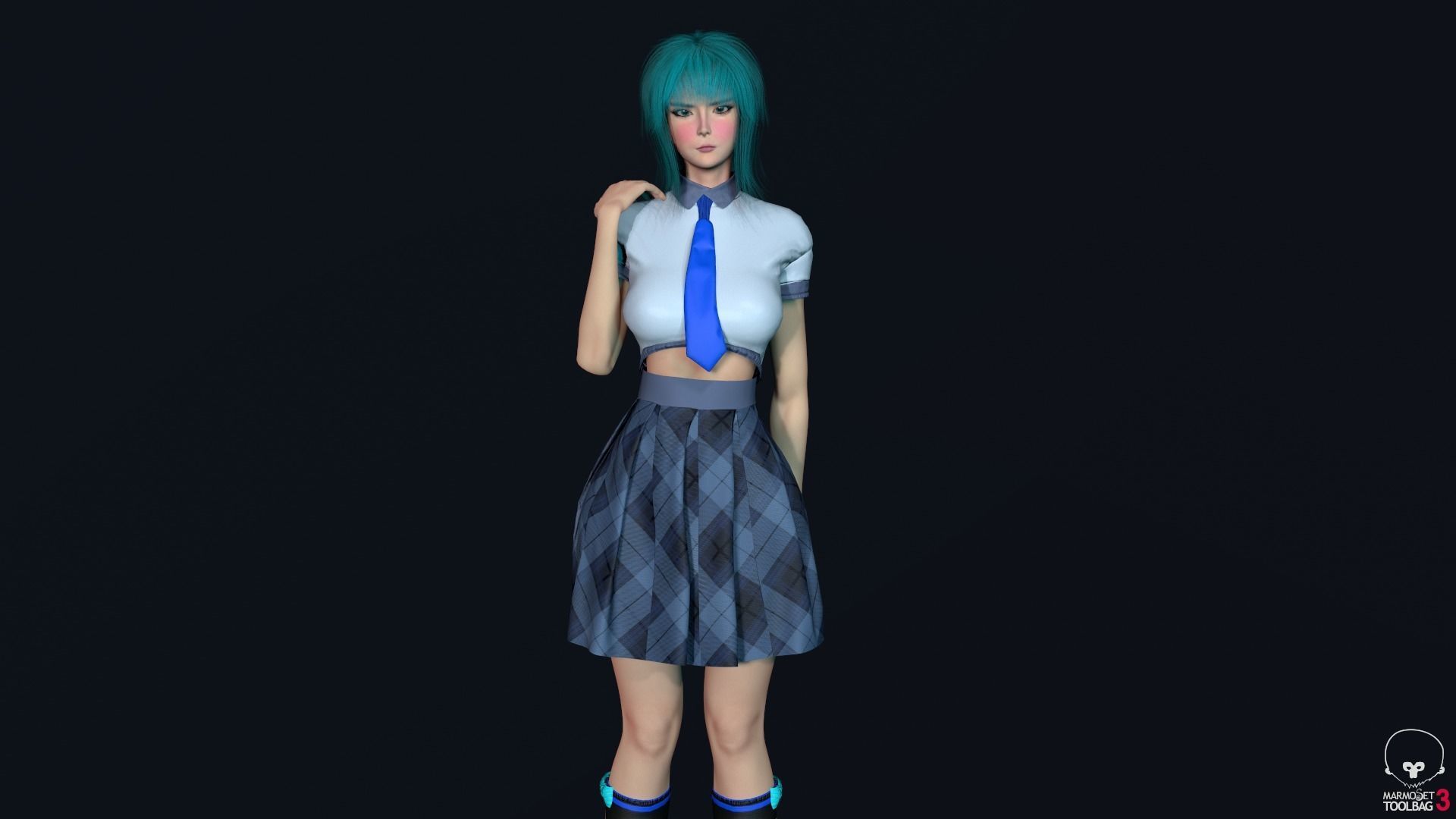 Shcool Girl GAME READY 3D Character Low-poly 3D model_19