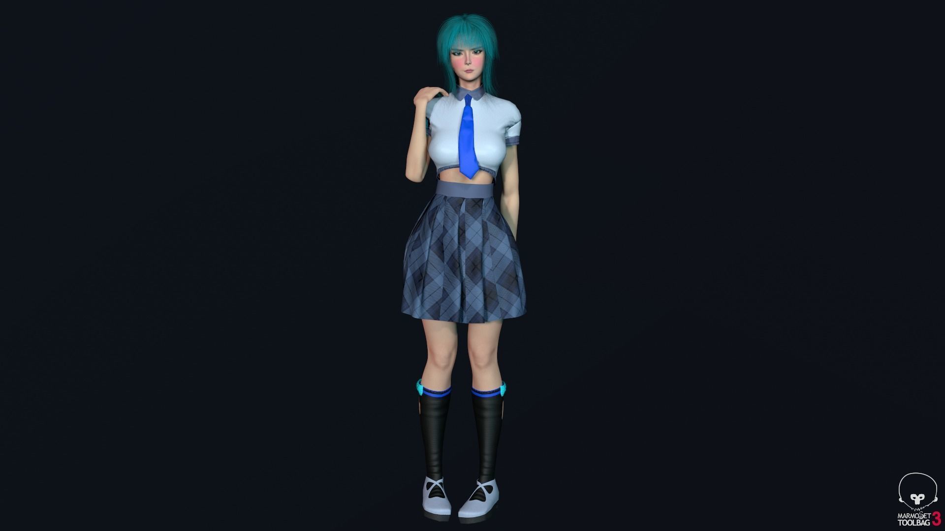 Shcool Girl GAME READY 3D Character Low-poly 3D model_8
