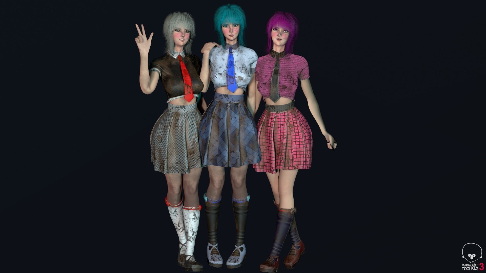 Shcool Girl GAME READY 3D Character Low-poly 3D model_10