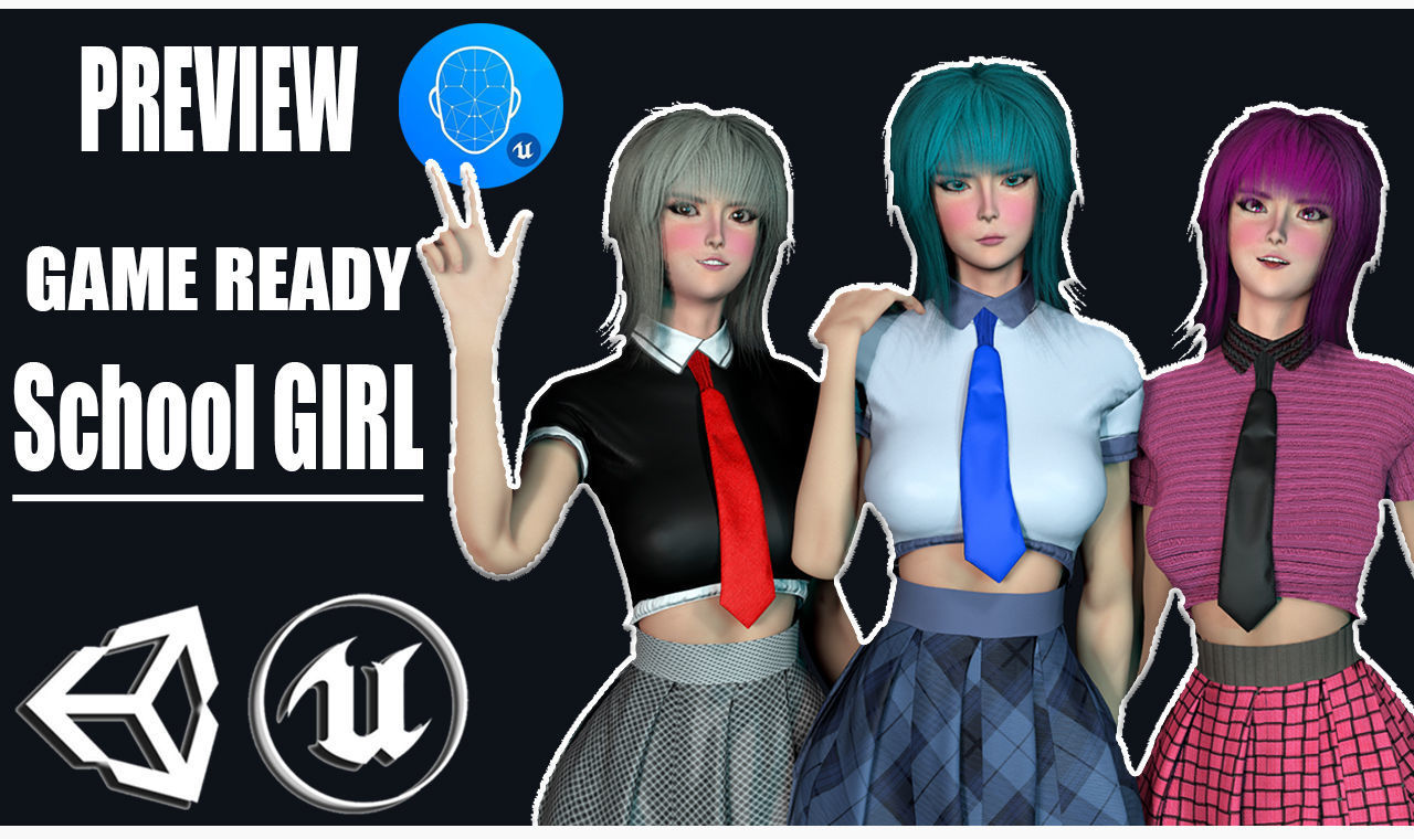 Shcool Girl GAME READY 3D Character Low-poly 3D model_3