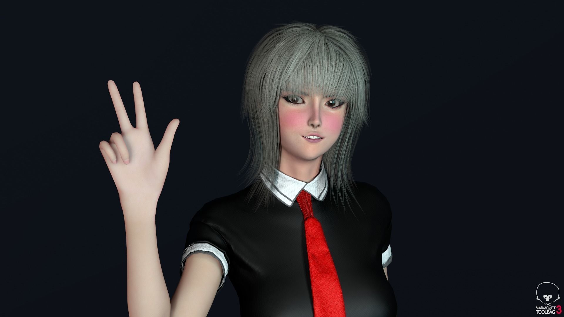 Shcool Girl GAME READY 3D Character Low-poly 3D model_7