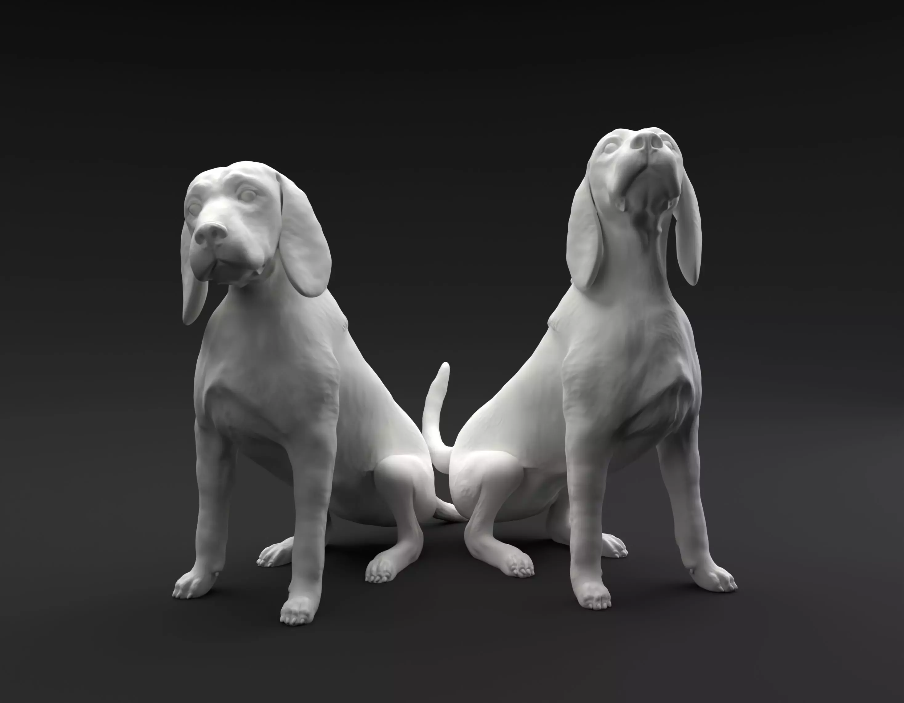 Beagle sitting in two positions intended for 3D printing 3D print model