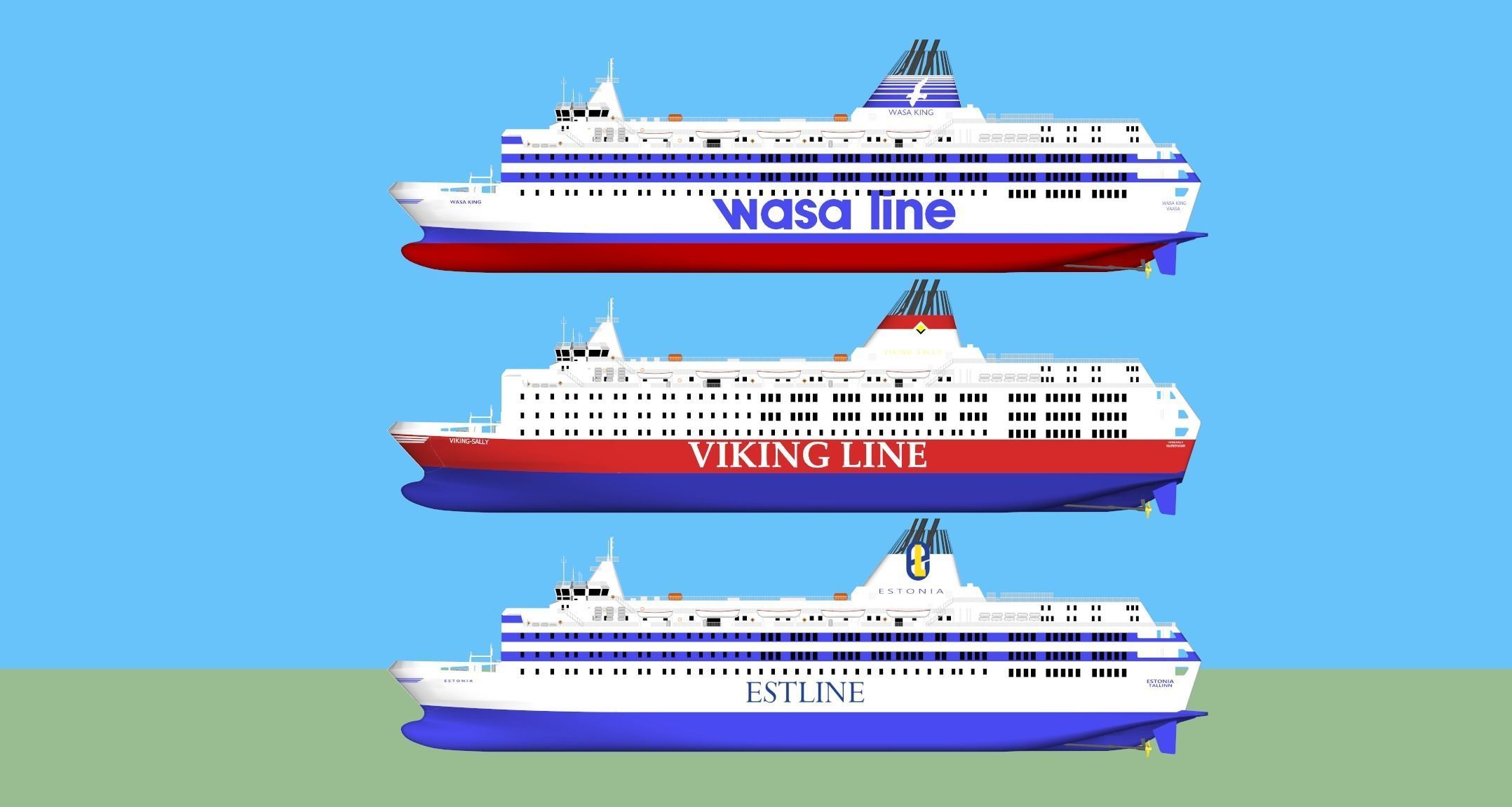MS Estonia - Wasa King - Viking Sally - Trio Pack 3D model | CGTrader