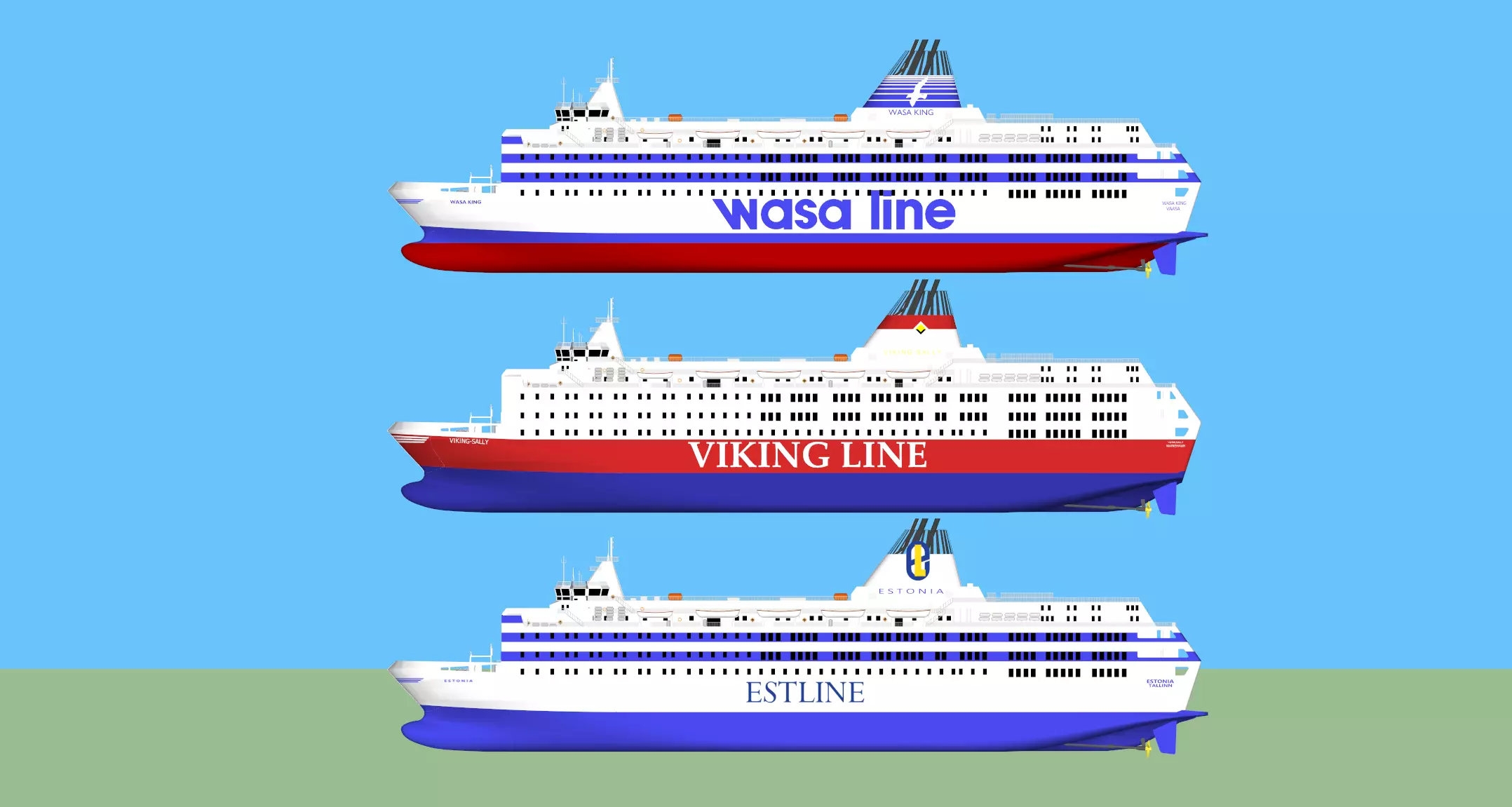 MS Estonia - Wasa King - Viking Sally - Trio Pack 3D model