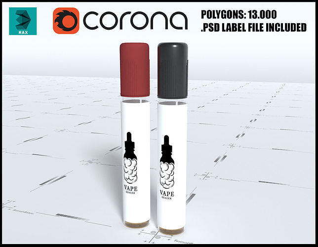 2 elongated jars of 30ml of different colors for vape liquid  3D model