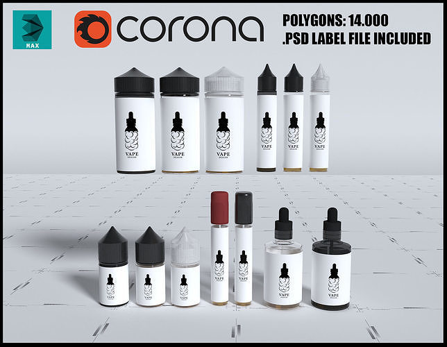 A set of five different vape liquid cans 3D Model Collection