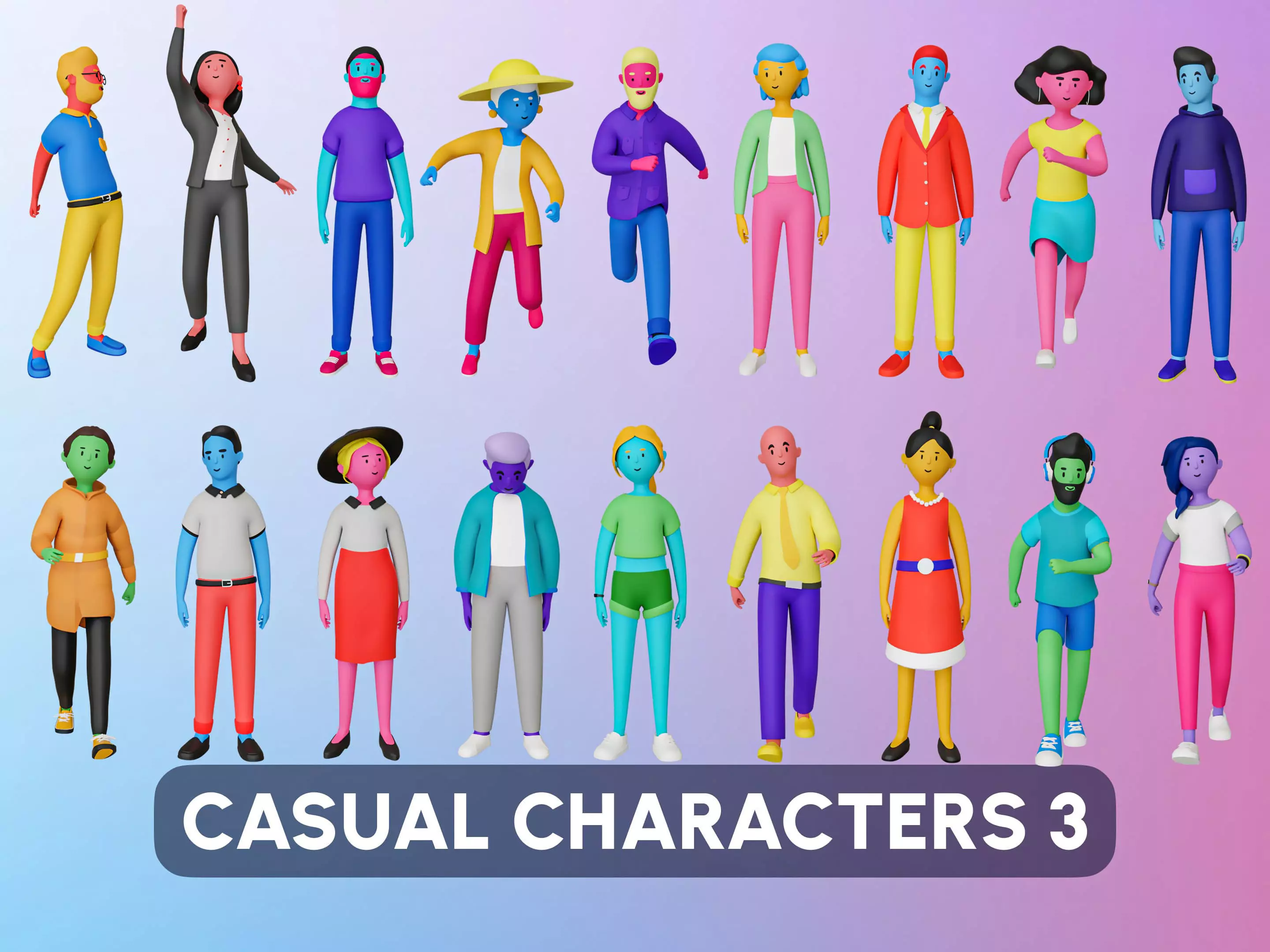 Casual Characters 3 Low-poly 3D model_0