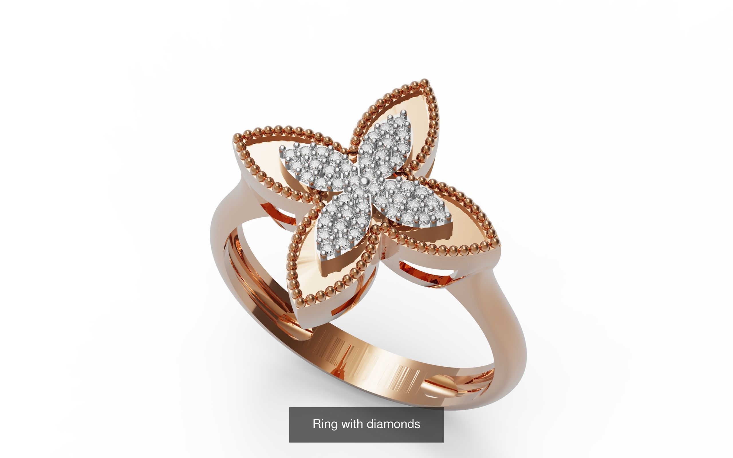 Full set rose gold diamond flower ring 3D Model Collection_3