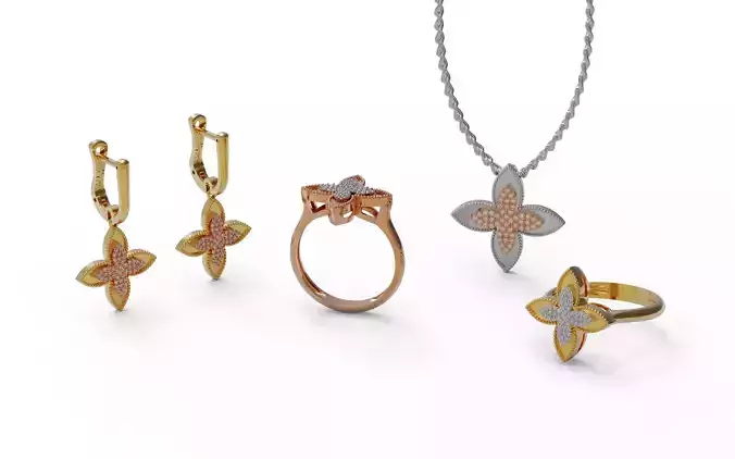 Full set rose gold diamond flower ring