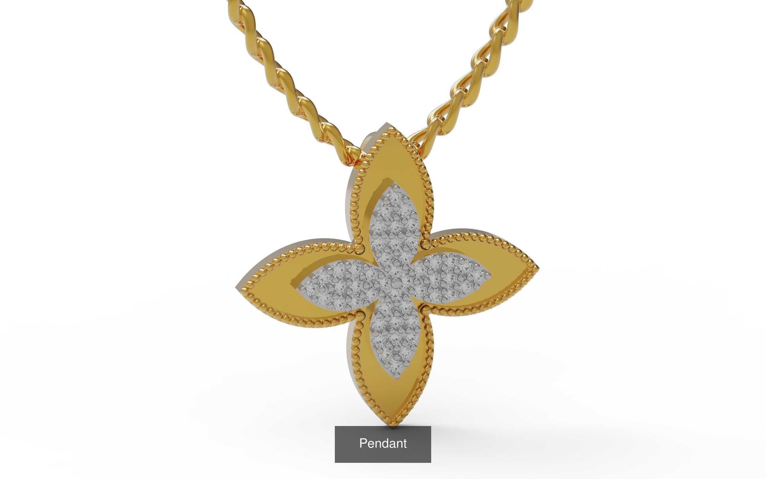 Full set rose gold diamond flower ring 3D Model Collection_1