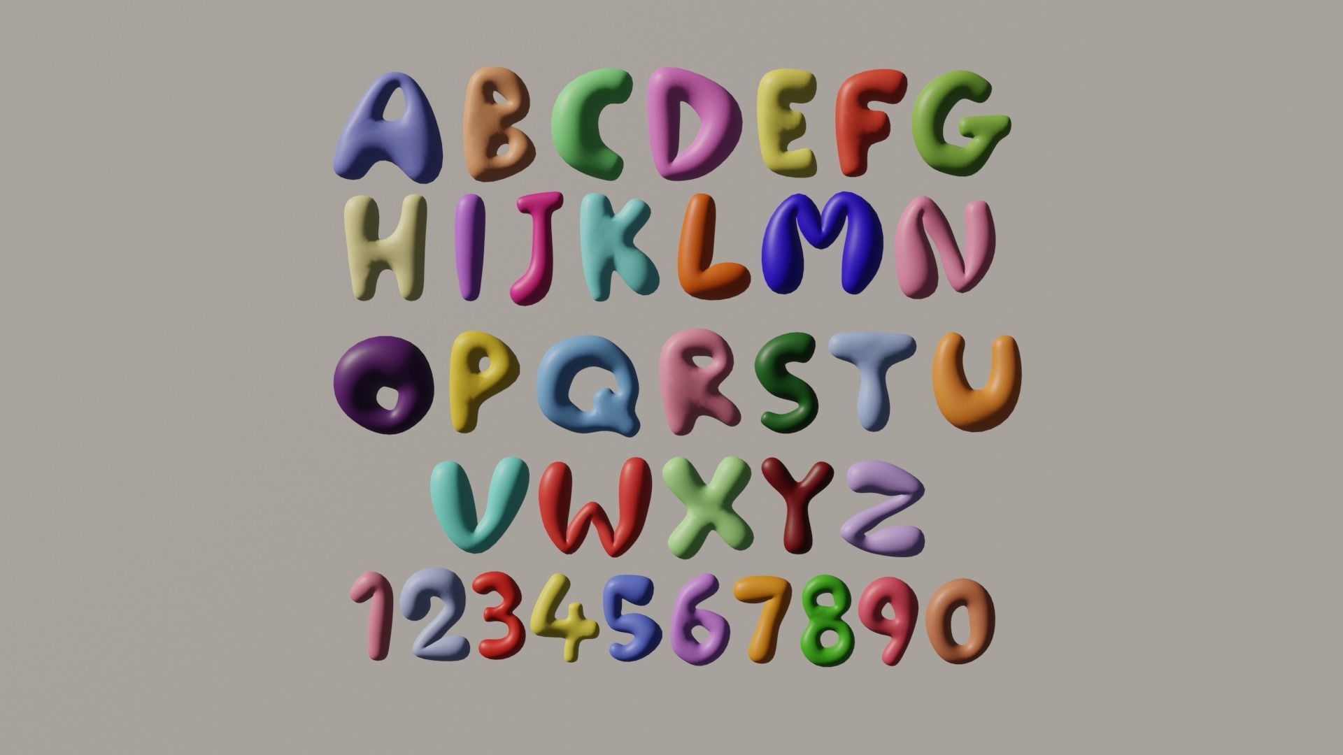 Cartoony letters numbers low poly  Low-poly 3D model_3
