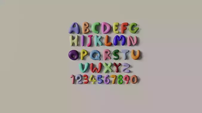 Cartoony letters numbers low poly 