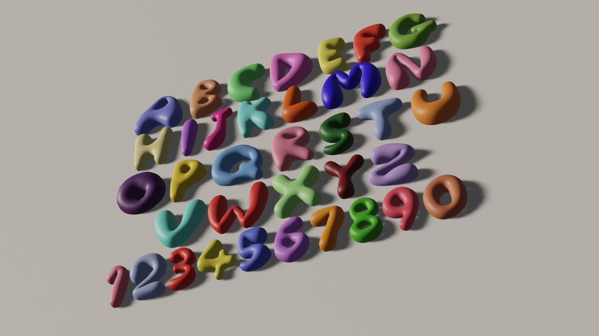 Cartoony letters numbers low poly  Low-poly 3D model_6