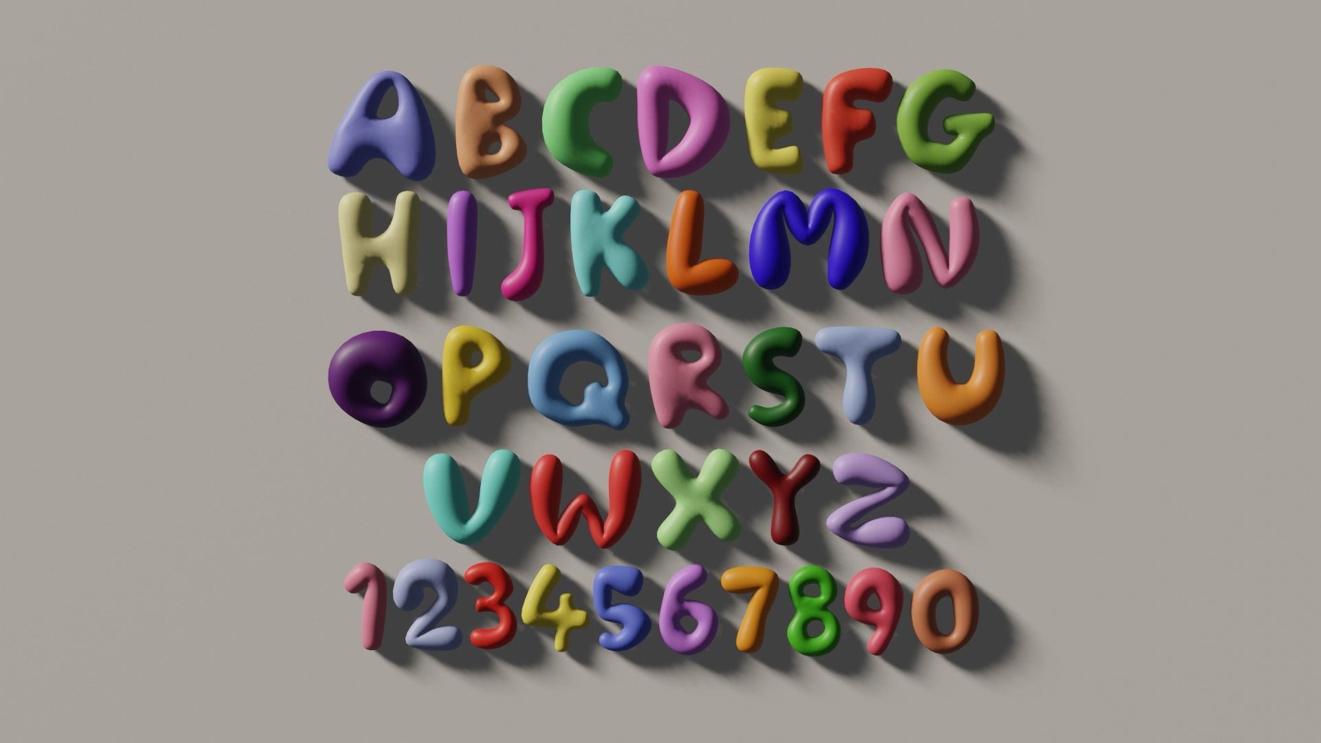 Cartoony letters numbers low poly  Low-poly 3D model_1