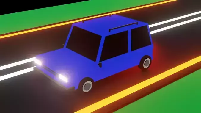 Low poly car driving on road