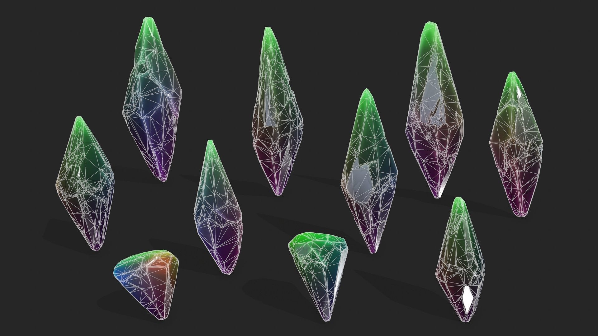 crystal set Low-poly 3D model_34