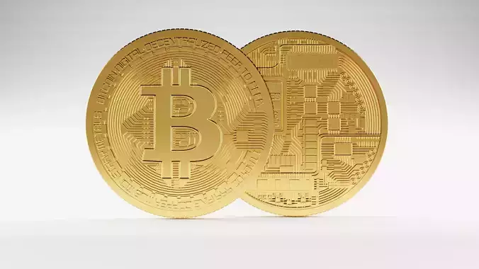 Bitcoin HighPoly two gold coins