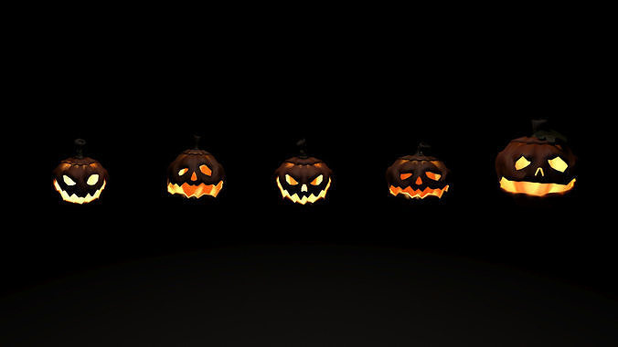 Halloween carved pumpkins Low-poly 3D model 2