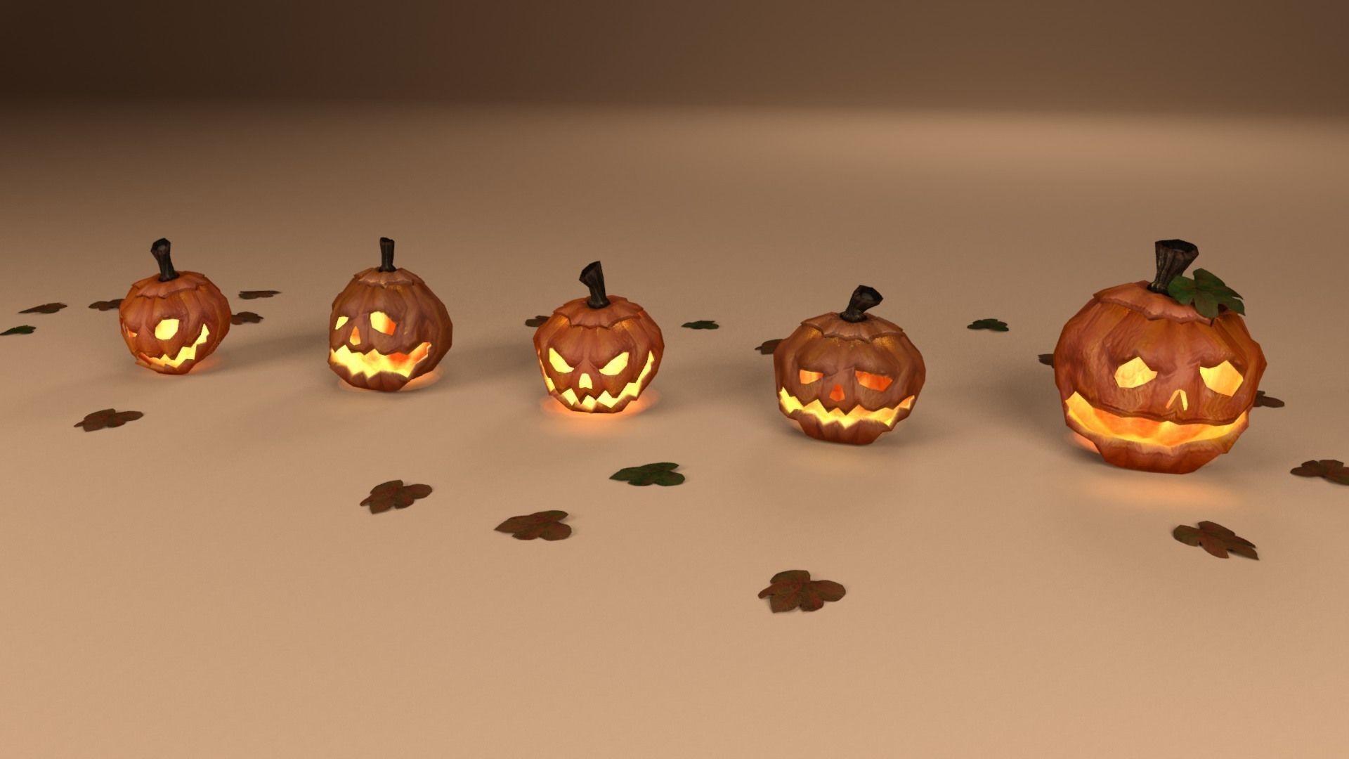 Halloween carved pumpkins Low-poly 3D model_9