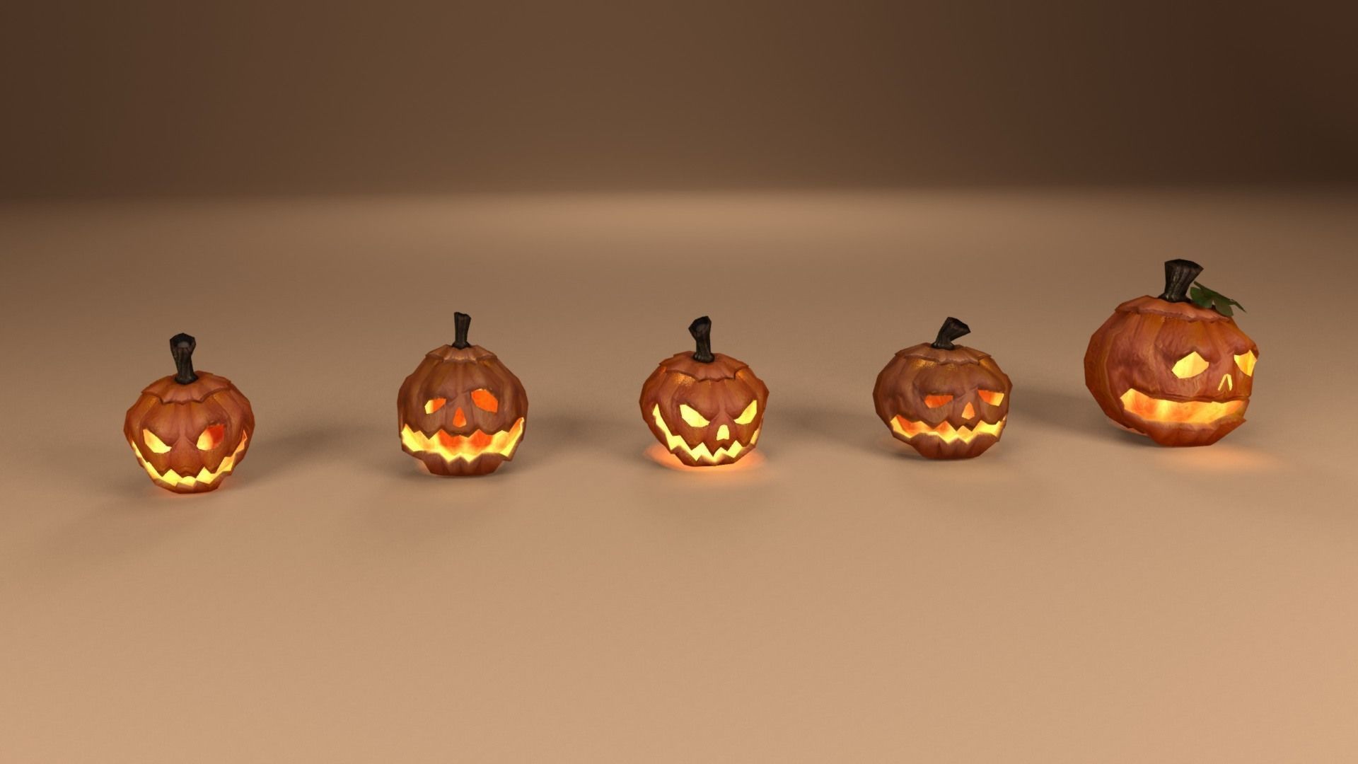 Halloween carved pumpkins Low-poly 3D model_7