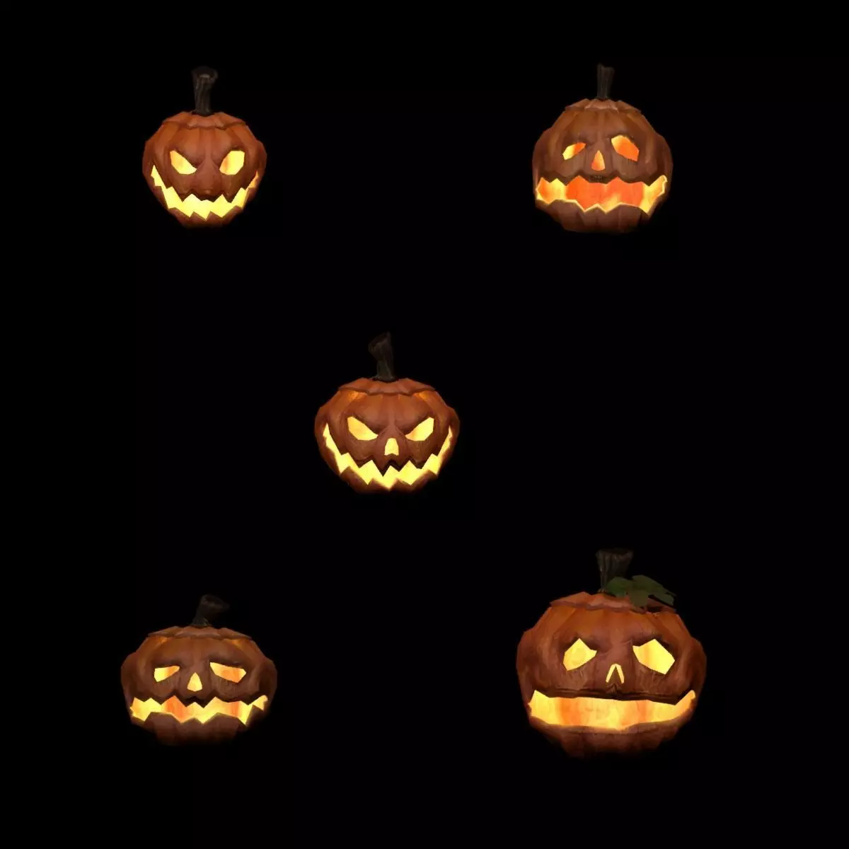 Halloween carved pumpkins Low-poly 3D model_0