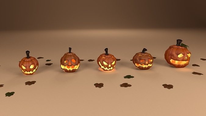 Halloween carved pumpkins Low-poly 3D model 3