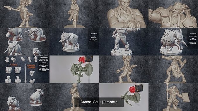 Draenei Set 1 different figurines 3D Model Collection
