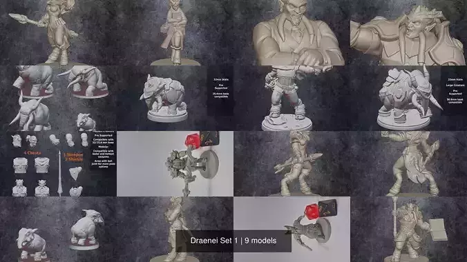 Draenei Set 1 different figurines 3D Model Collection