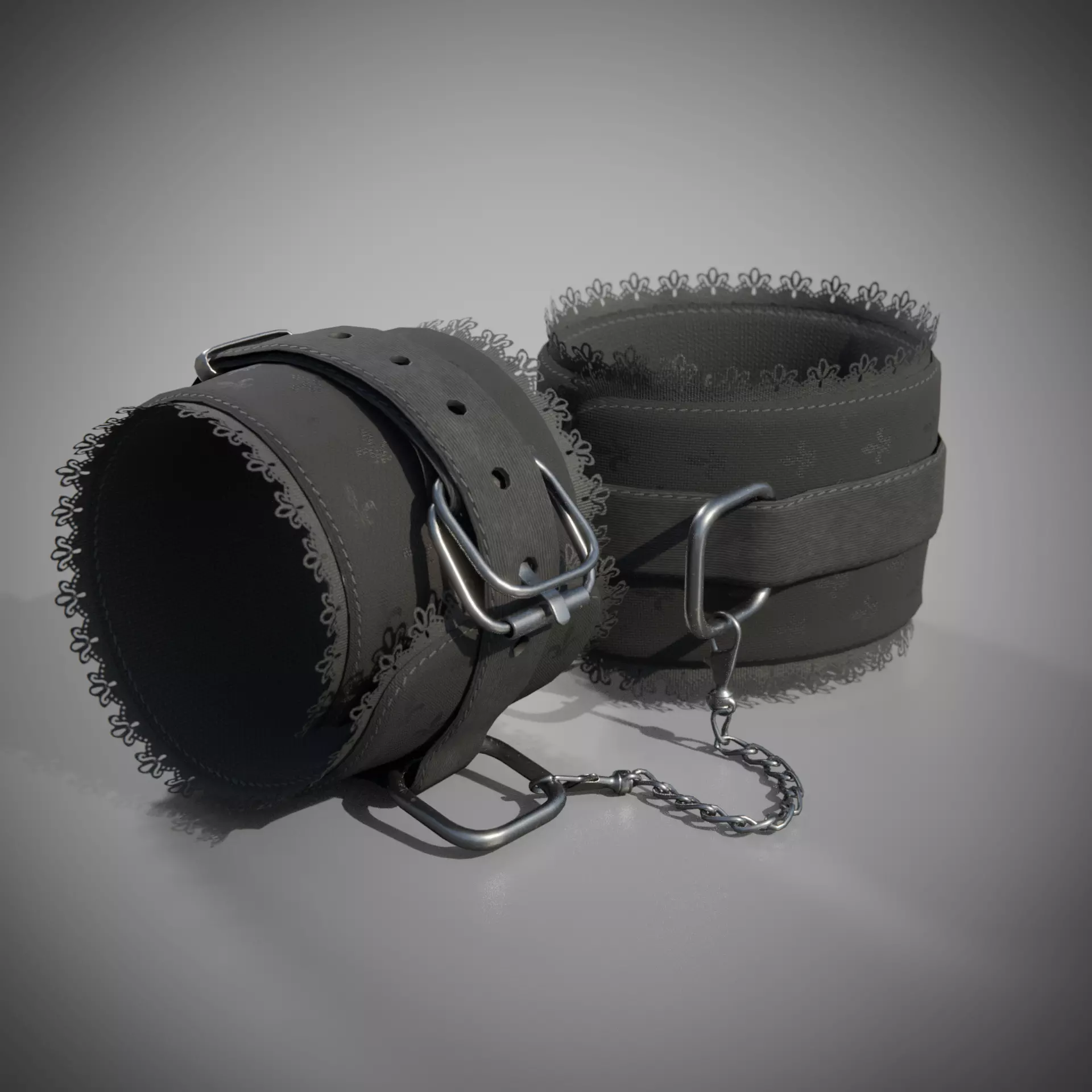 Black fabric hand cuffs Low-poly 3D model
