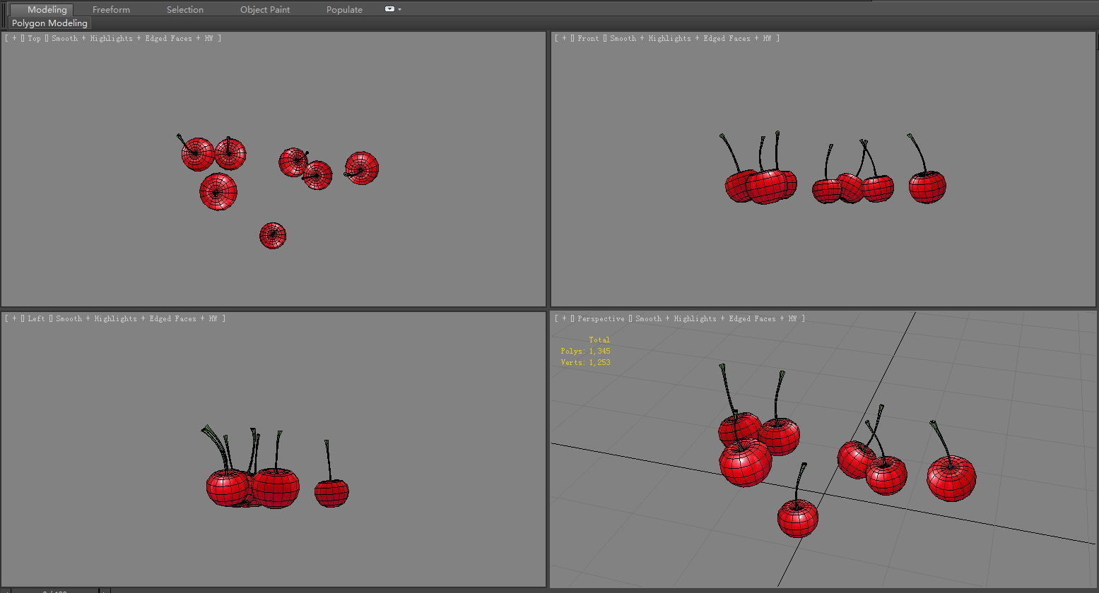 Cartoon cherries - fruit Low-poly 3D model_5