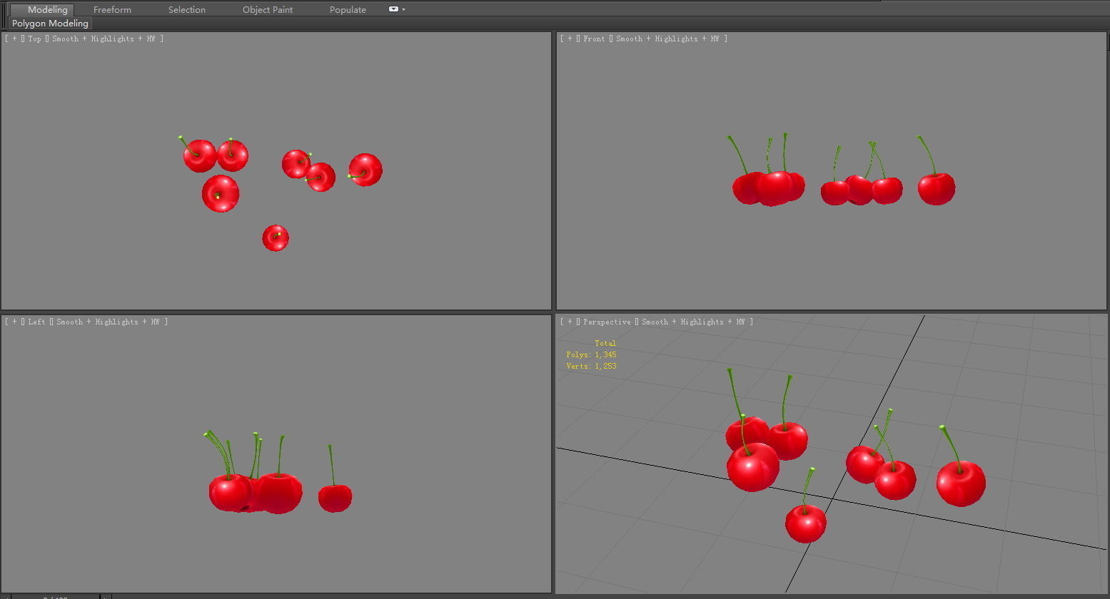 Cartoon cherries - fruit Low-poly 3D model_4