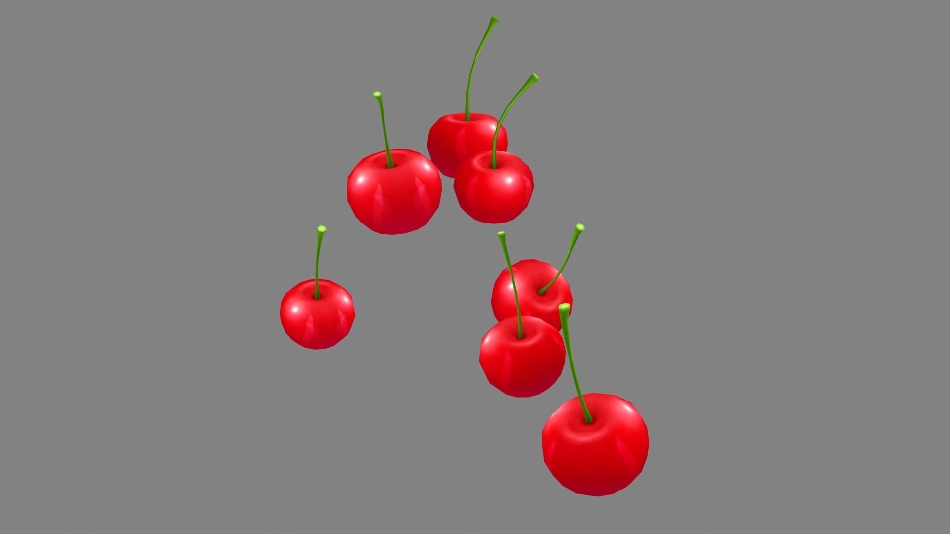 Cartoon cherries - fruit Low-poly 3D model_1