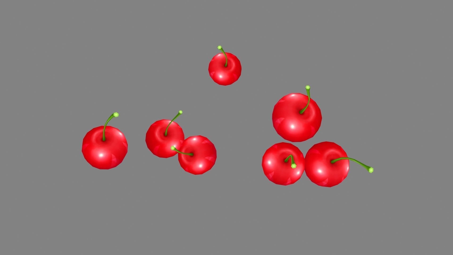 Cartoon cherries - fruit Low-poly 3D model_2