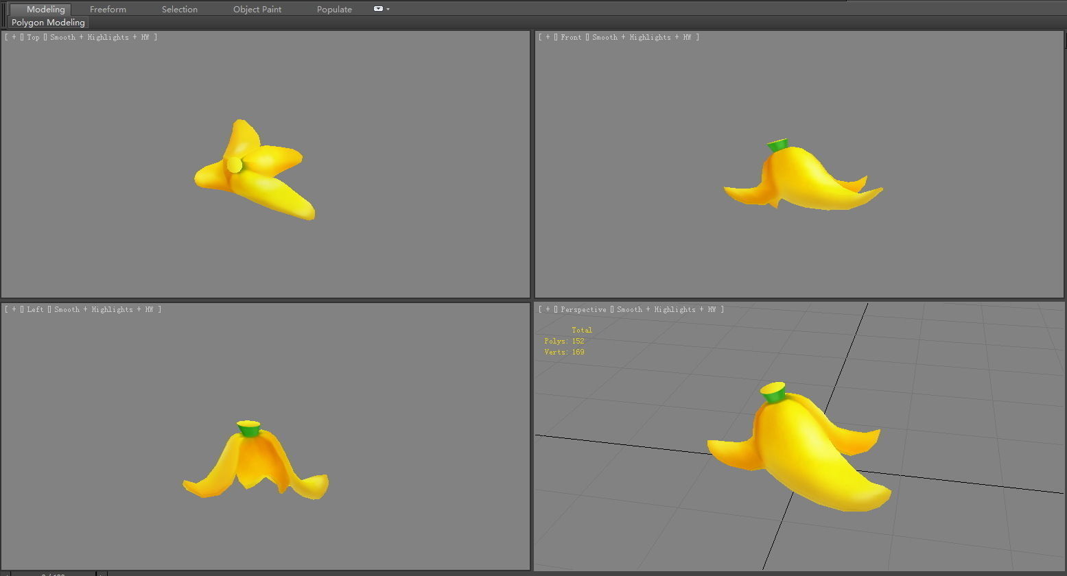 Cartoon banana peel Low-poly 3D model_3