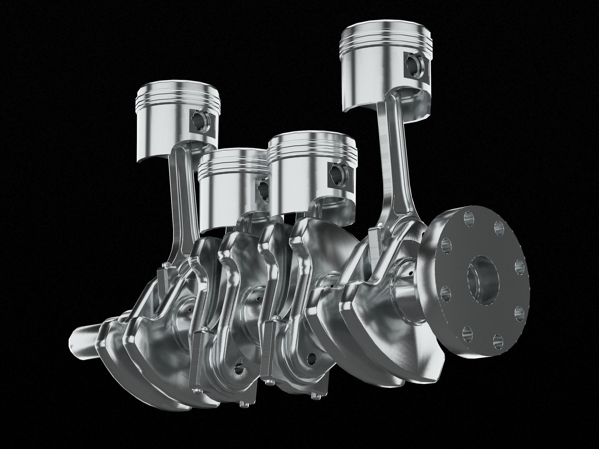 4 cylinder inline engine pistons camshaft Low-poly 3D model_4