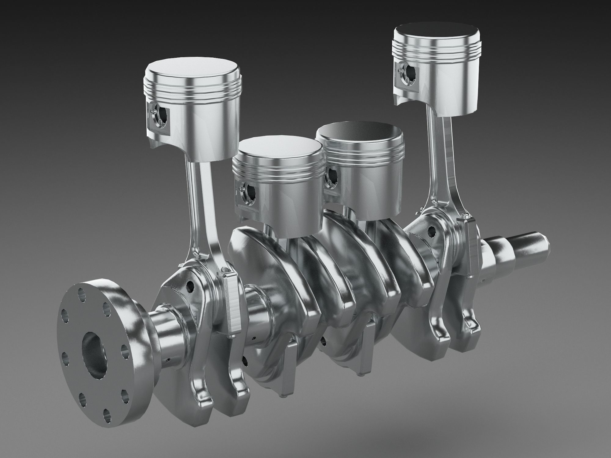 4 cylinder inline engine pistons camshaft Low-poly 3D model_2