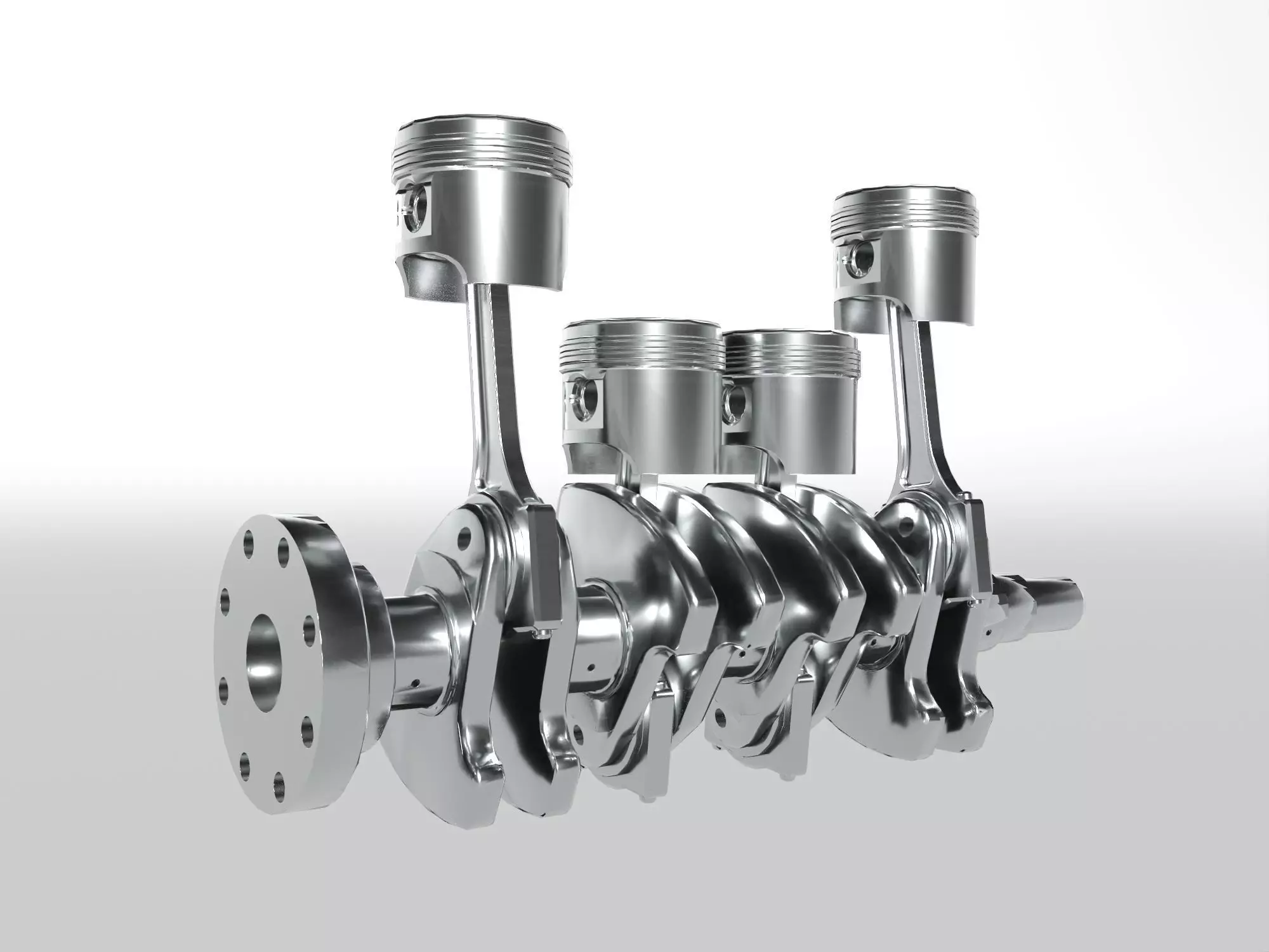4 cylinder inline engine pistons camshaft Low-poly 3D model_0