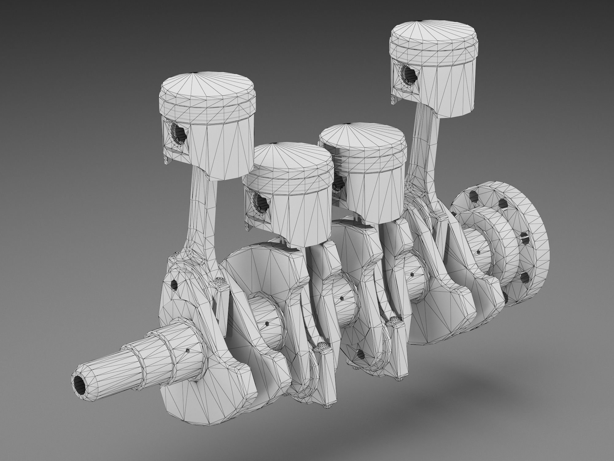 4 cylinder inline engine pistons camshaft Low-poly 3D model_13