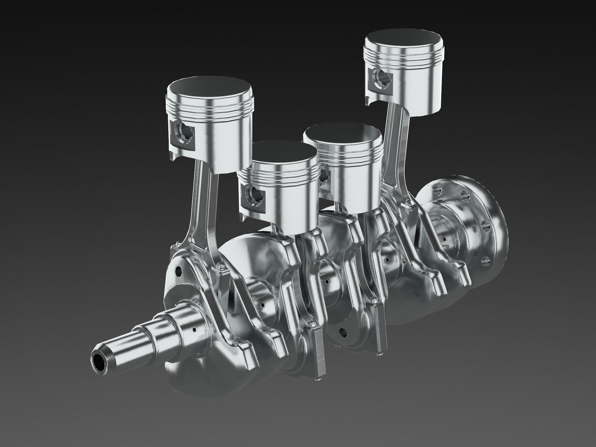 4 cylinder inline engine pistons camshaft Low-poly 3D model_6