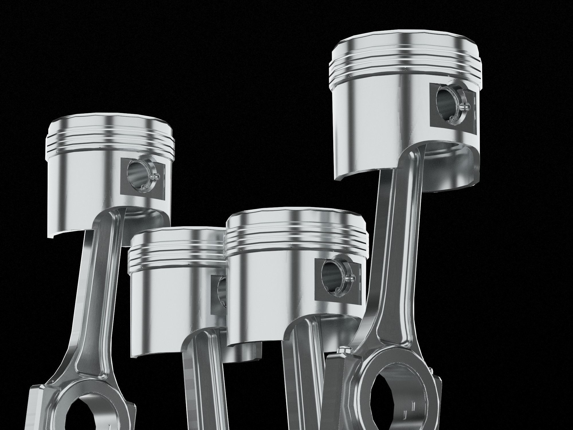 4 cylinder inline engine pistons camshaft Low-poly 3D model_9